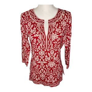 Talbots Women’s Small Red & White Patterned Tunic Blouse